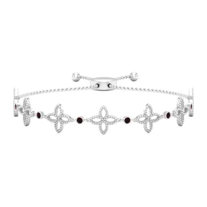 0.25 CT Bezel Set Garnet and  Floral Bolo Chain Bracelet with Beaded Details