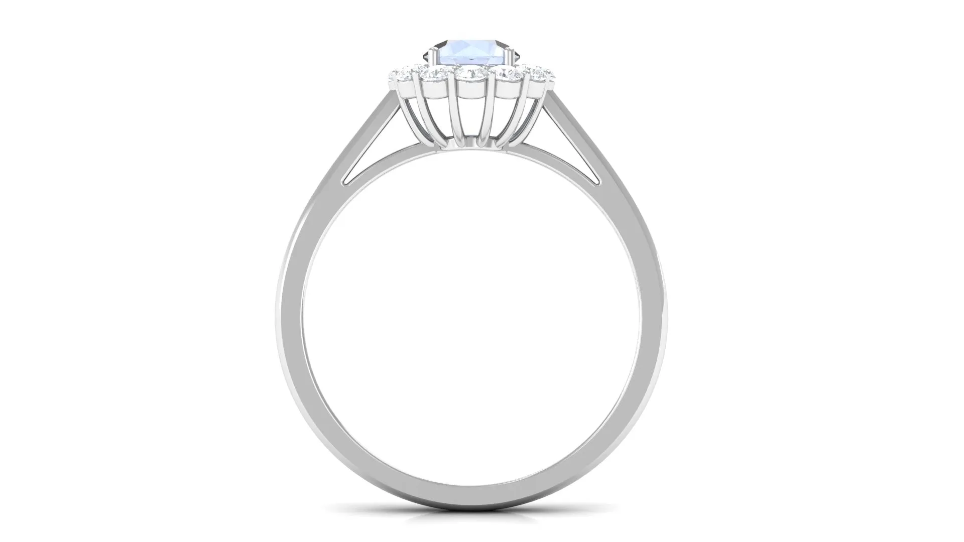 1 CT Moonstone and Diamond Floating Halo Engagement Ring