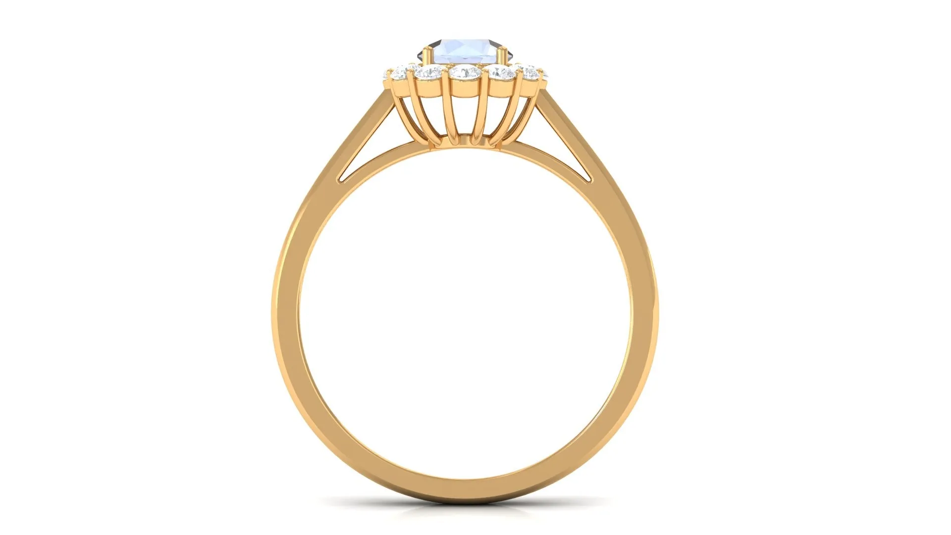 1 CT Moonstone and Diamond Floating Halo Engagement Ring