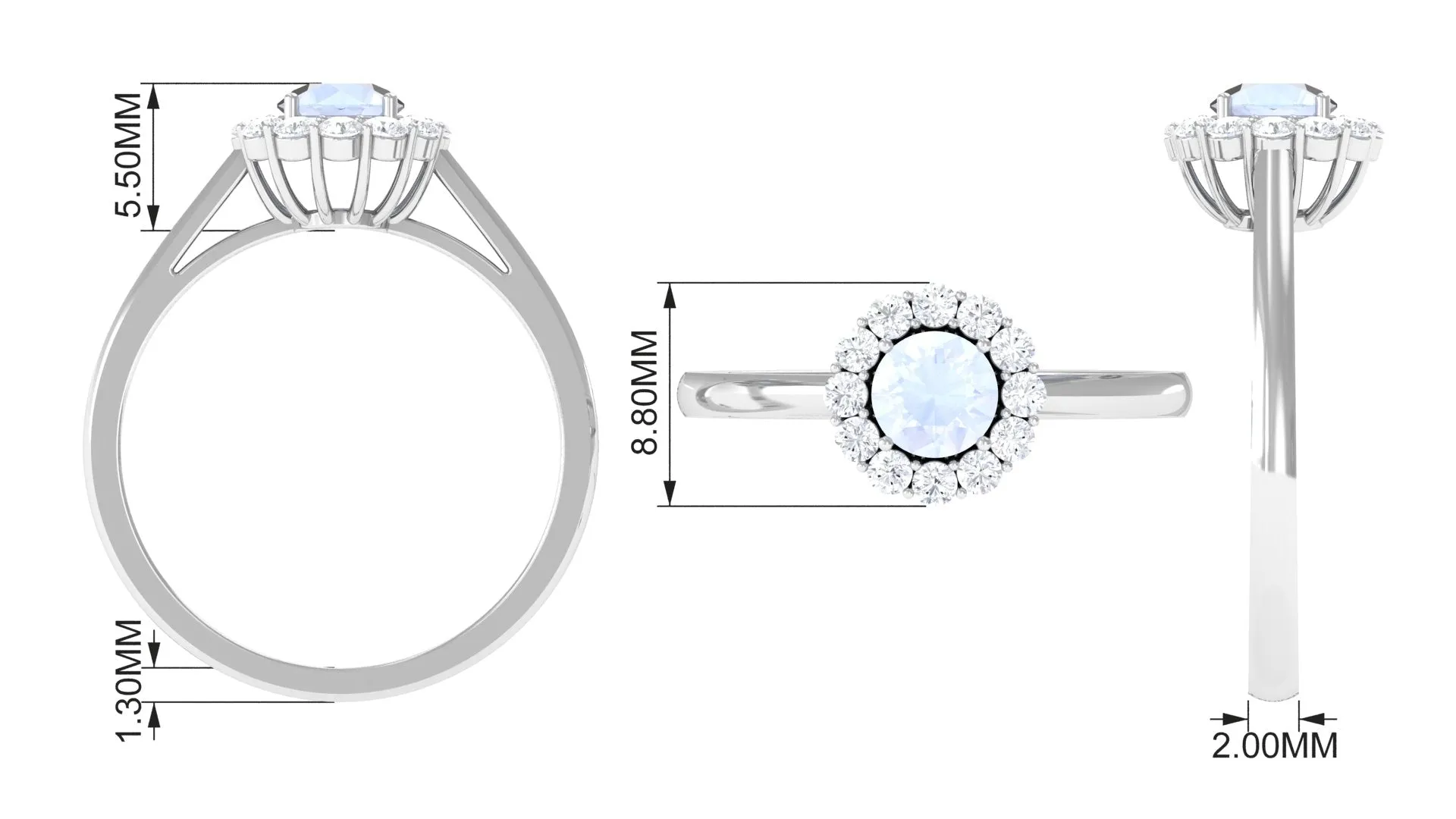 1 CT Moonstone and Diamond Floating Halo Engagement Ring