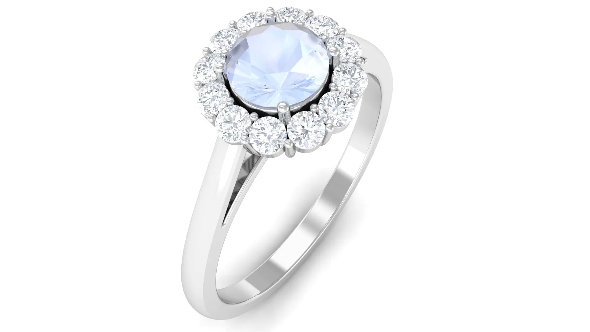 1 CT Moonstone and Diamond Floating Halo Engagement Ring