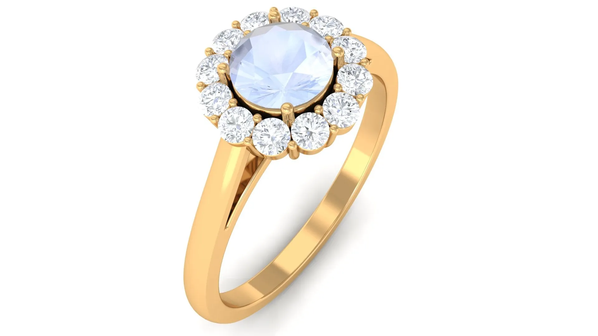 1 CT Moonstone and Diamond Floating Halo Engagement Ring