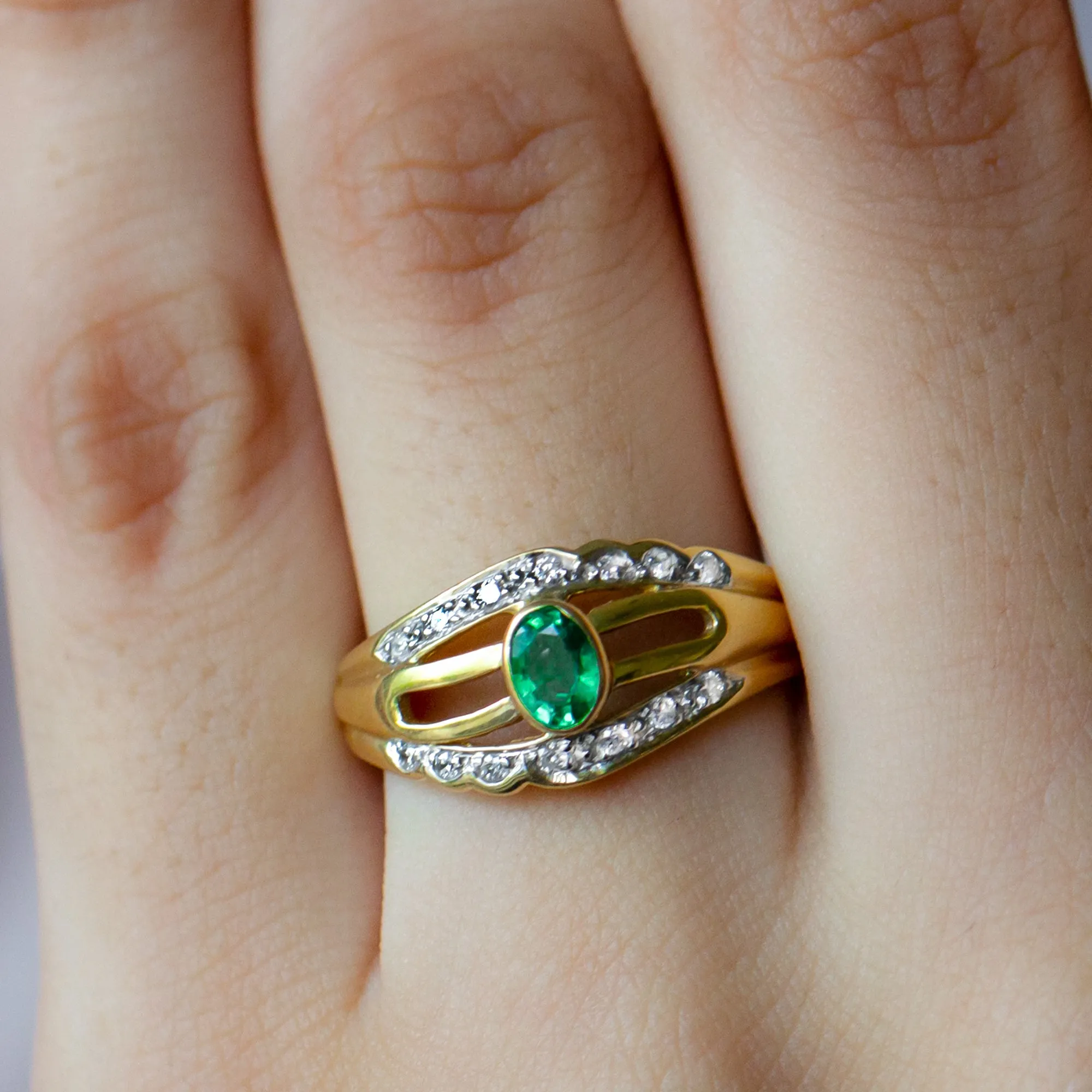 1/2 CT May Birthstone Emerald Engagement Ring with Diamond Accent