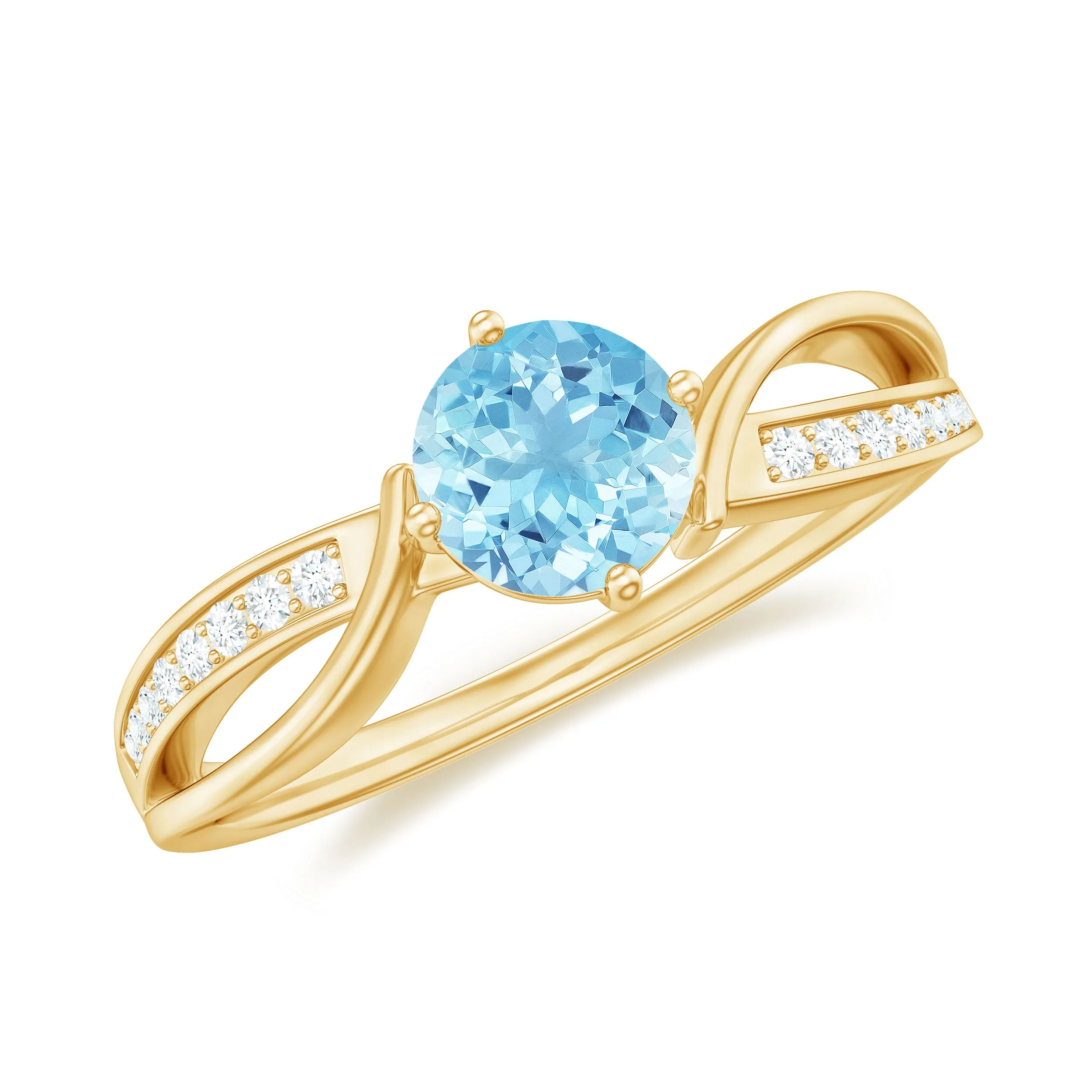 1/2 CT Two Tone Solitaire Infinity Ring with Aquamarine and Diamond