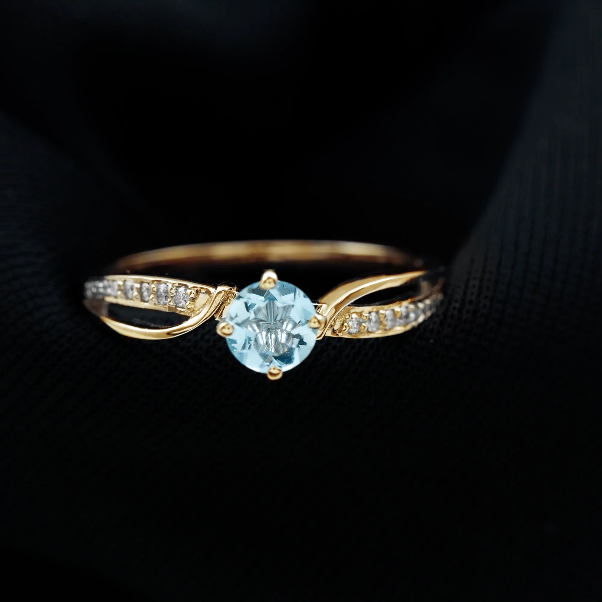 1/2 CT Two Tone Solitaire Infinity Ring with Aquamarine and Diamond