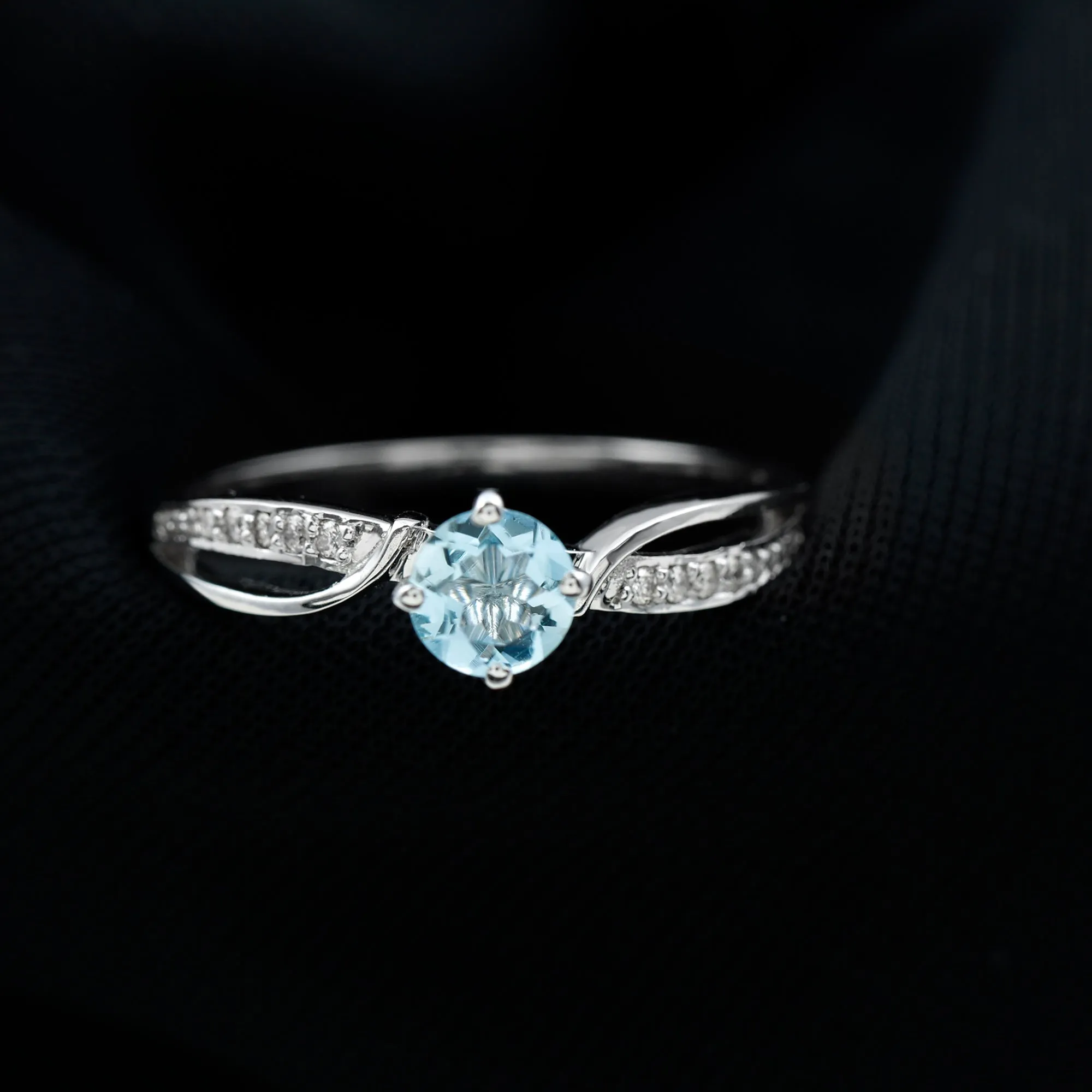1/2 CT Two Tone Solitaire Infinity Ring with Aquamarine and Diamond