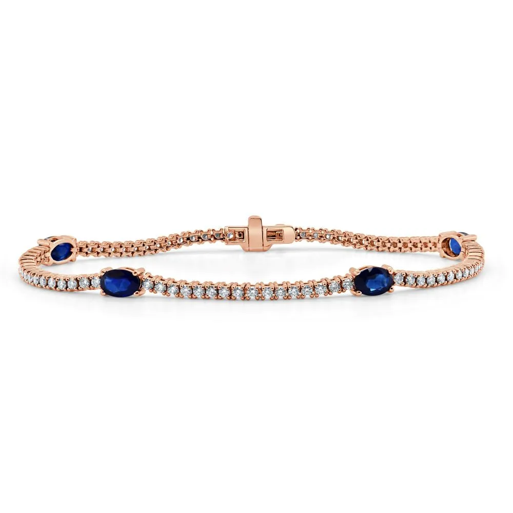 14k Gold, Blue Sapphire & Diamond Tennis Bracelet