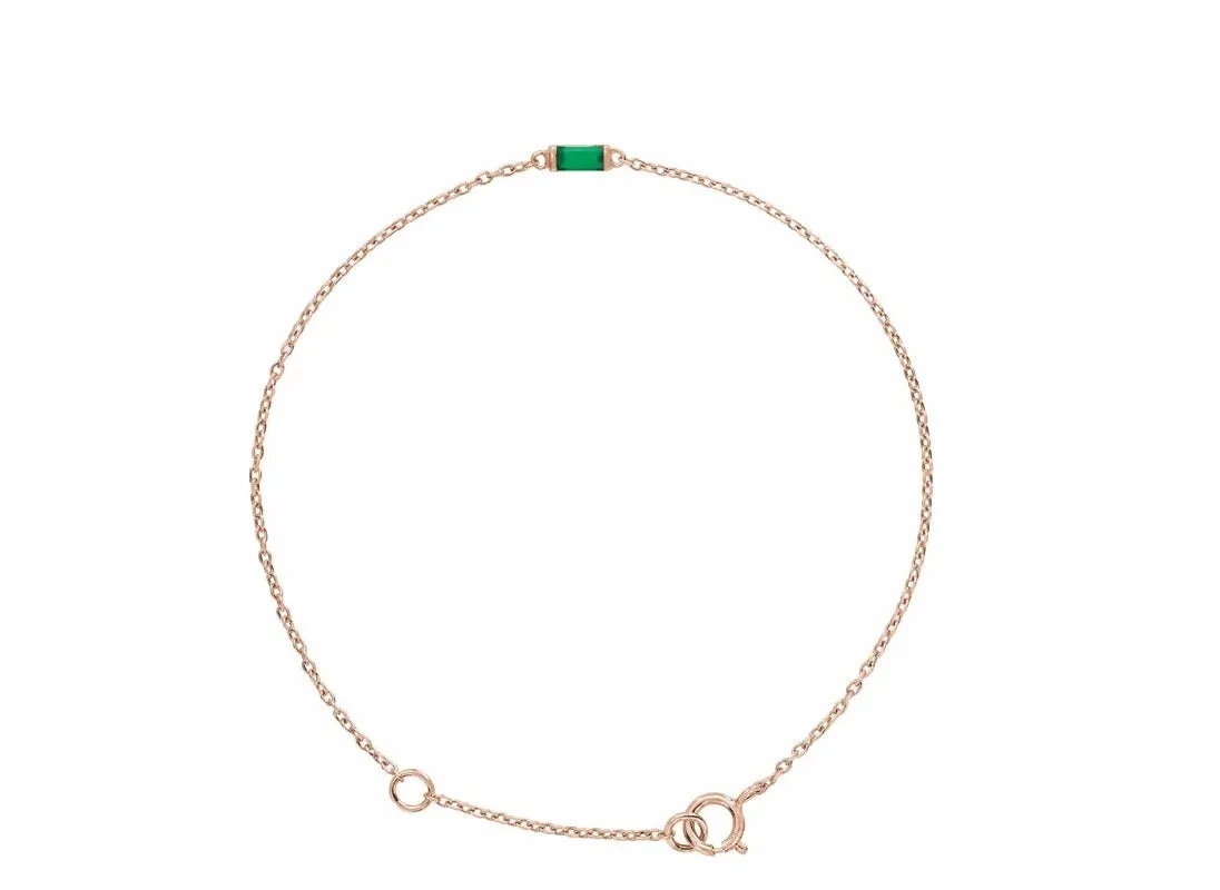 14K Gold Natural Emerald Baguette Bracelet