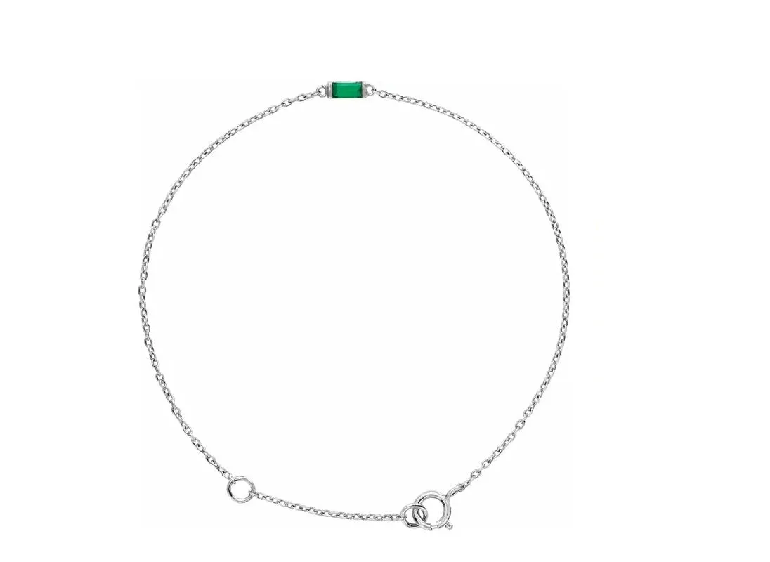 14K Gold Natural Emerald Baguette Bracelet