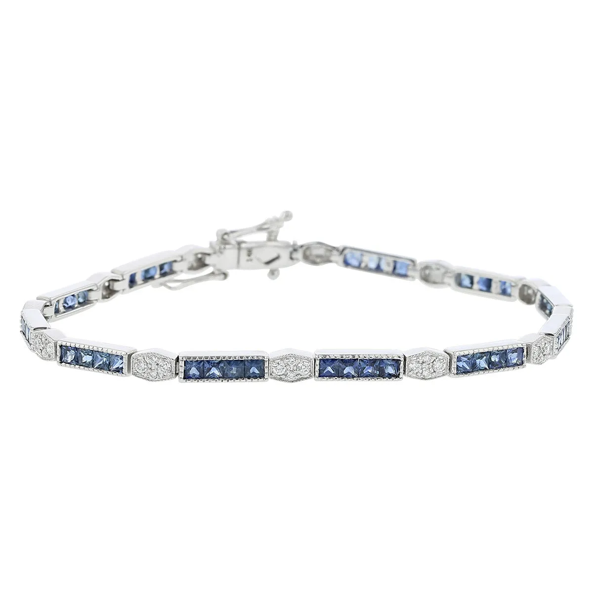 14K Princess-Cut Sapphire and Diamond Bracelet