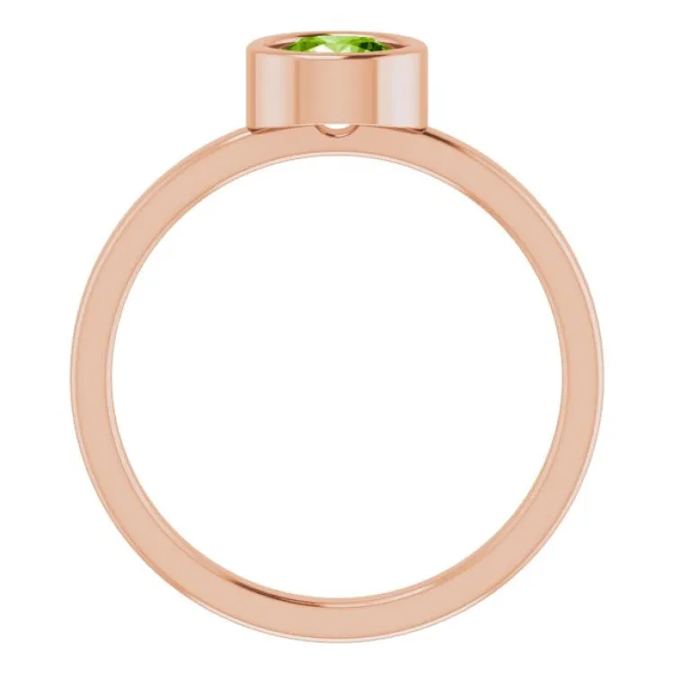14K Rose 5.5 mm Natural Peridot Ring