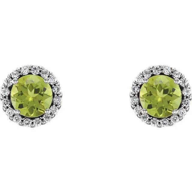 14KT GOLD 1/4 CTW PERIDOT & 1/8 CTW DIAMOND HALO EARRINGS
