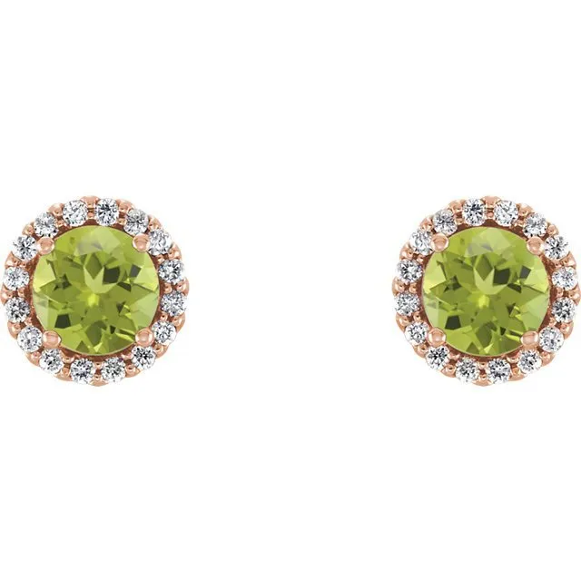 14KT GOLD 1/4 CTW PERIDOT & 1/8 CTW DIAMOND HALO EARRINGS