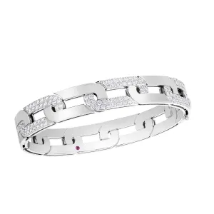 18K White Gold Navara Large Alternating Diamond Link Wide Bangle