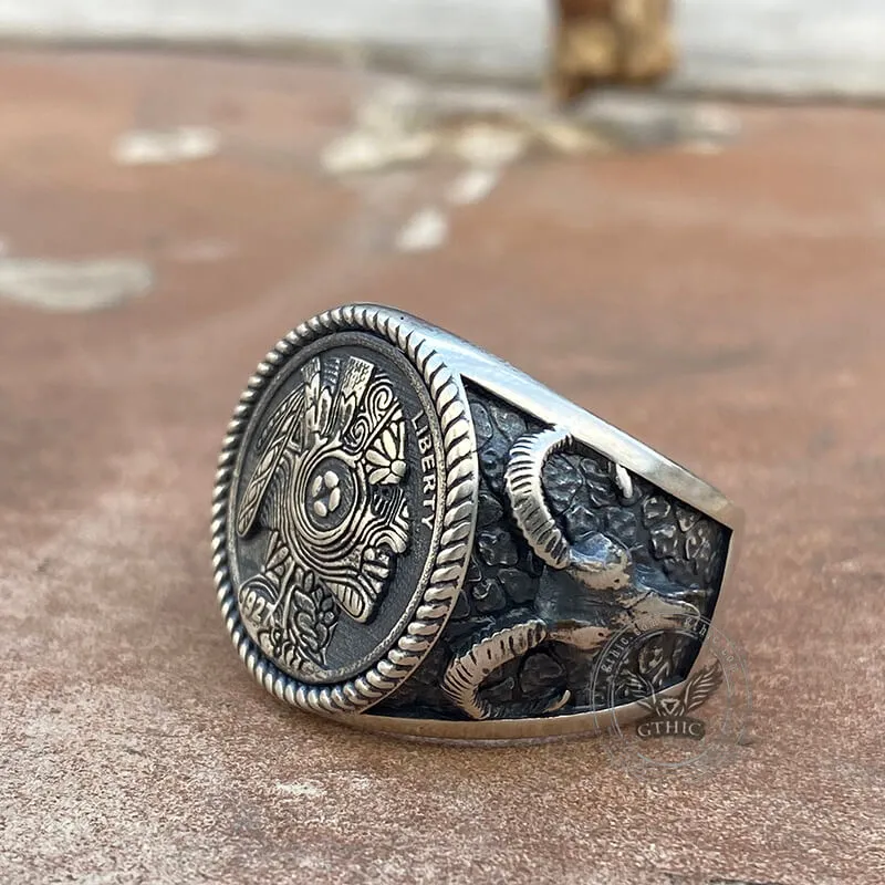 1927 Chief Head Hobo Nickel Sterling Silver Ring