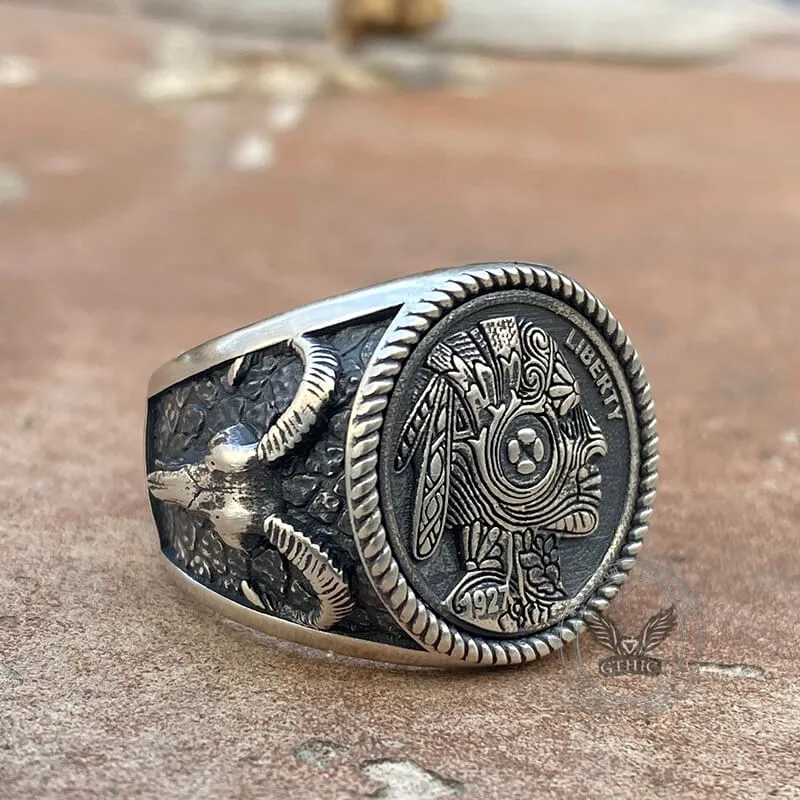 1927 Chief Head Hobo Nickel Sterling Silver Ring
