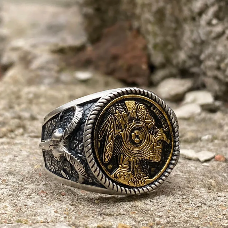 1927 Chief Head Hobo Nickel Sterling Silver Ring