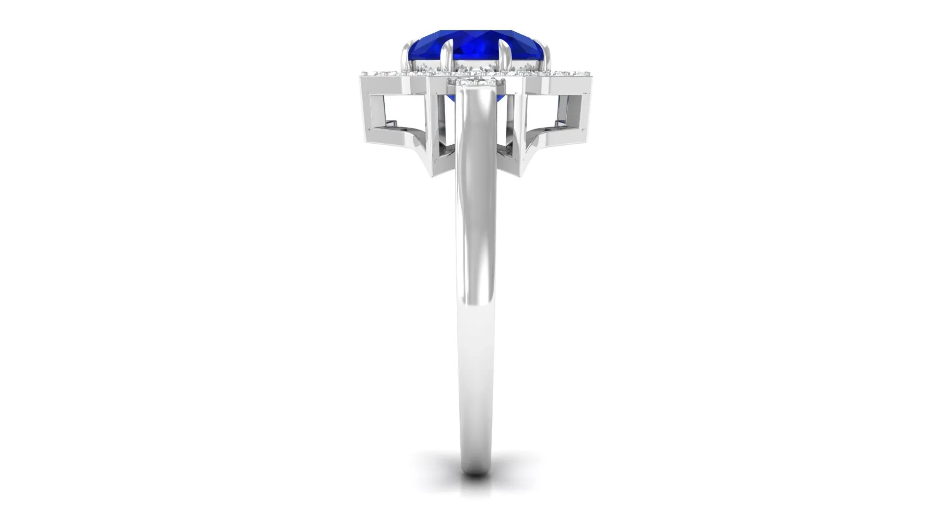 3.25 CT Created Blue Sapphire Star Shape Engagement Ring with Diamond