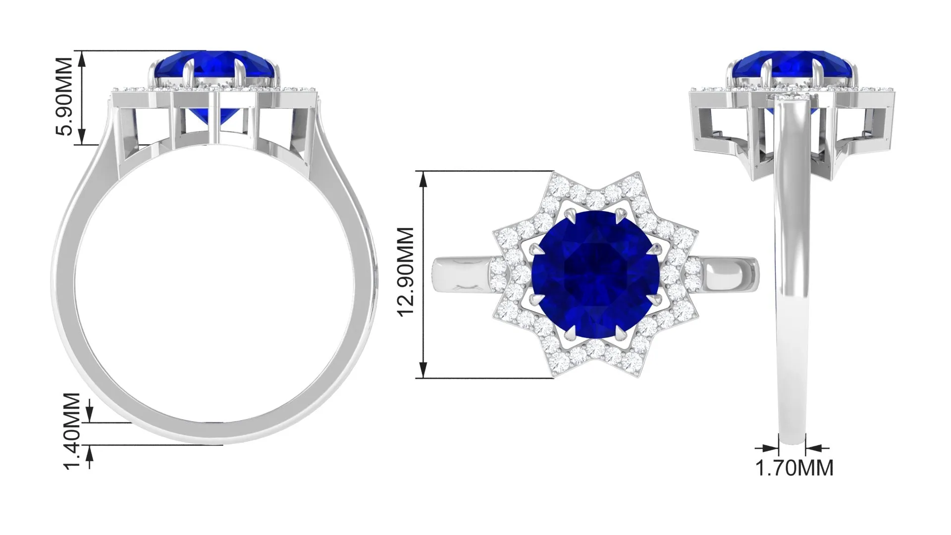 3.25 CT Created Blue Sapphire Star Shape Engagement Ring with Diamond