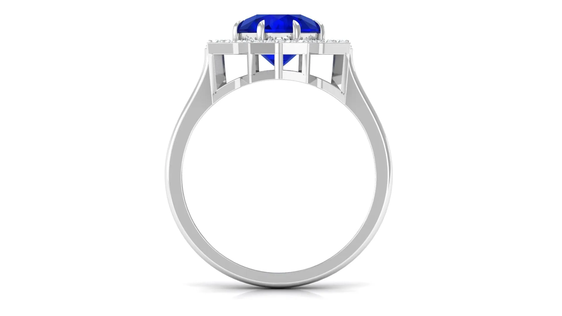 3.25 CT Created Blue Sapphire Star Shape Engagement Ring with Diamond