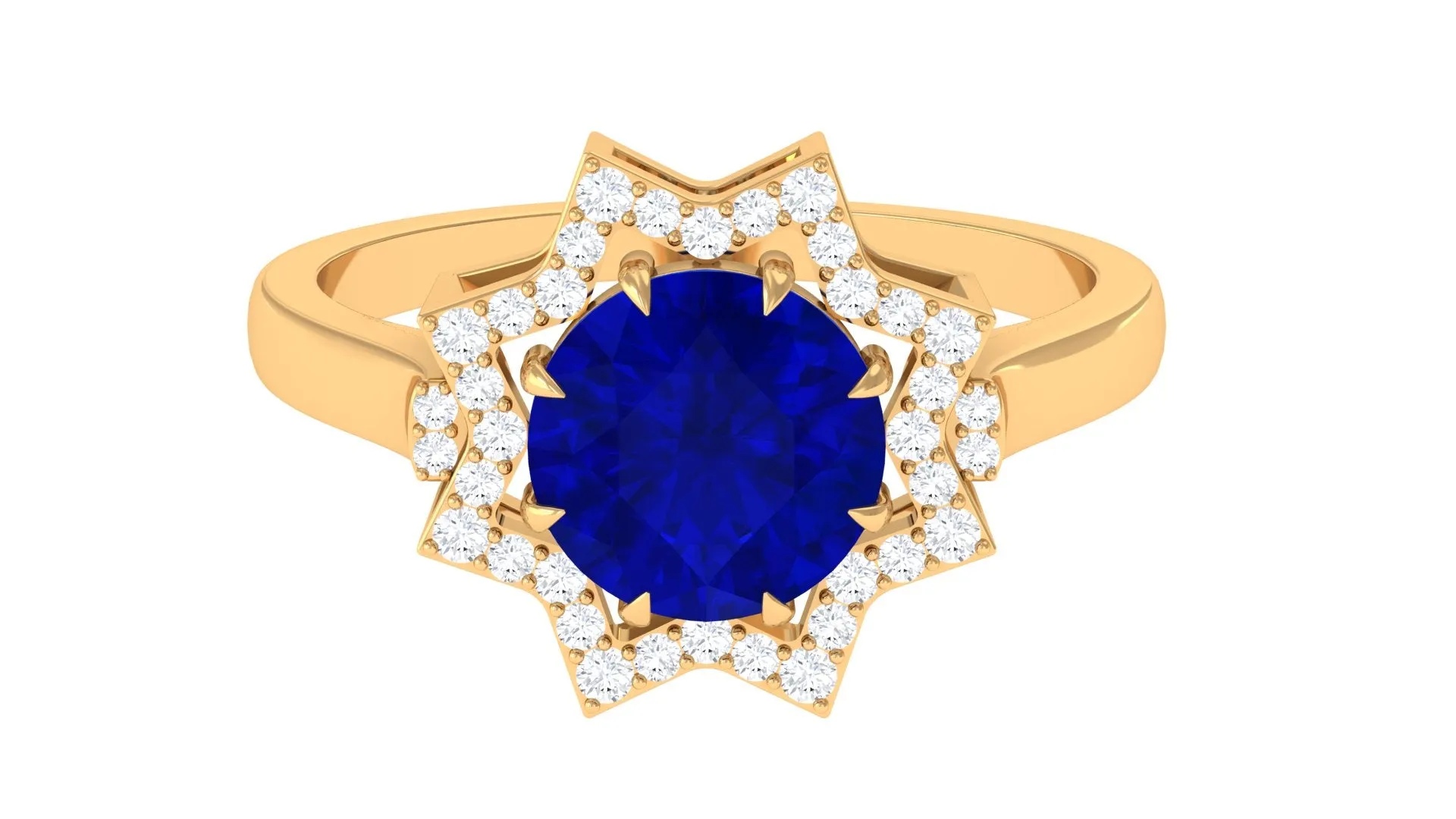 3.25 CT Created Blue Sapphire Star Shape Engagement Ring with Diamond