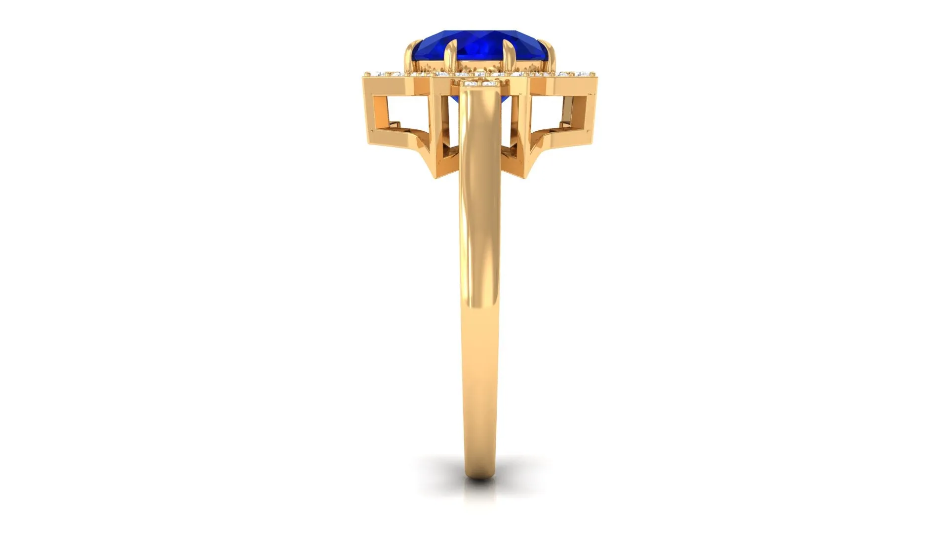 3.25 CT Created Blue Sapphire Star Shape Engagement Ring with Diamond
