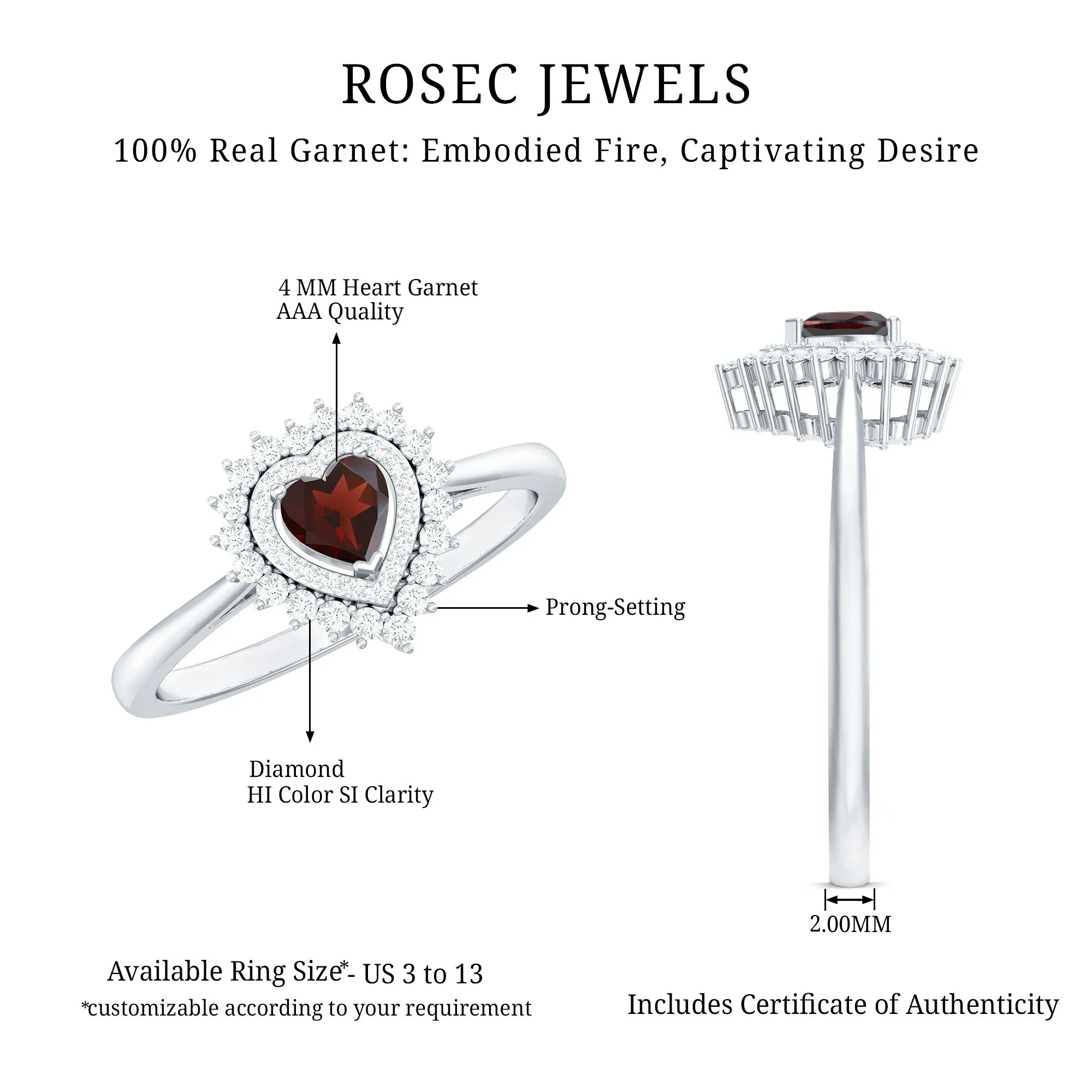3/4 CT Heart Shape Garnet and Diamond Double Halo Engagement Ring