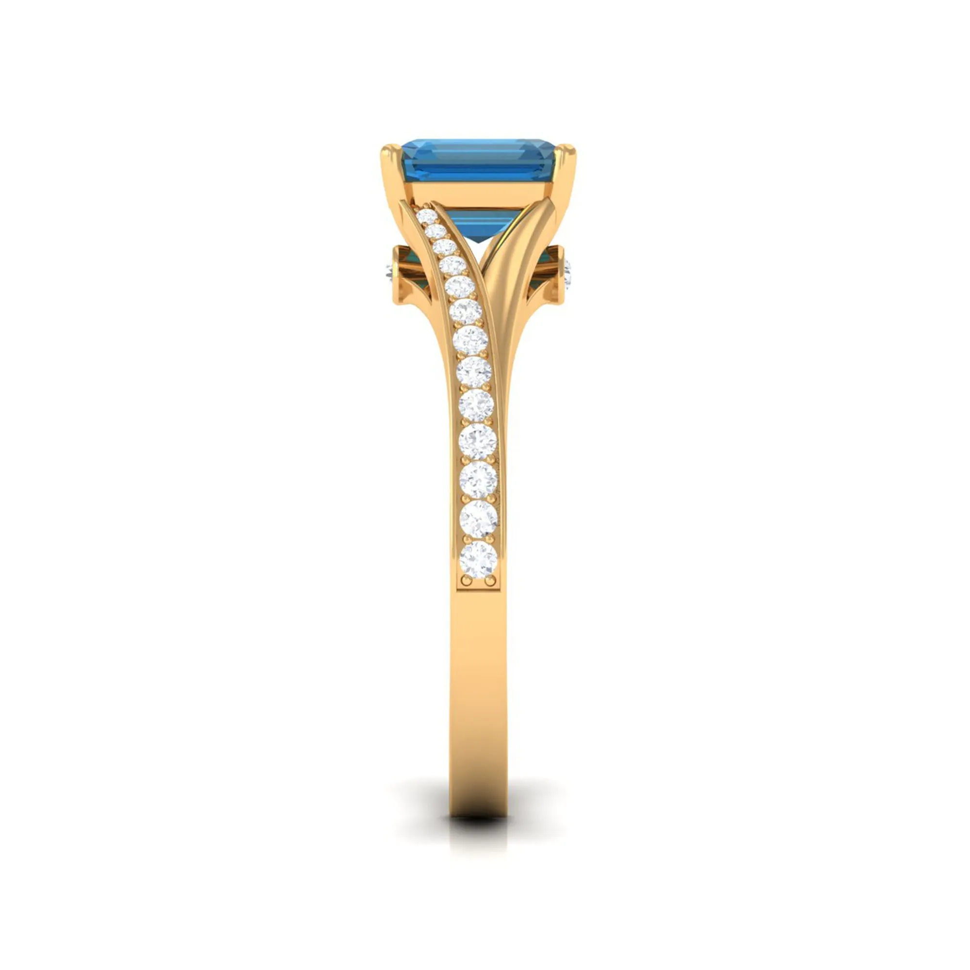 4.25 CT London Blue Topaz Split Shank Engagement Ring with Diamond