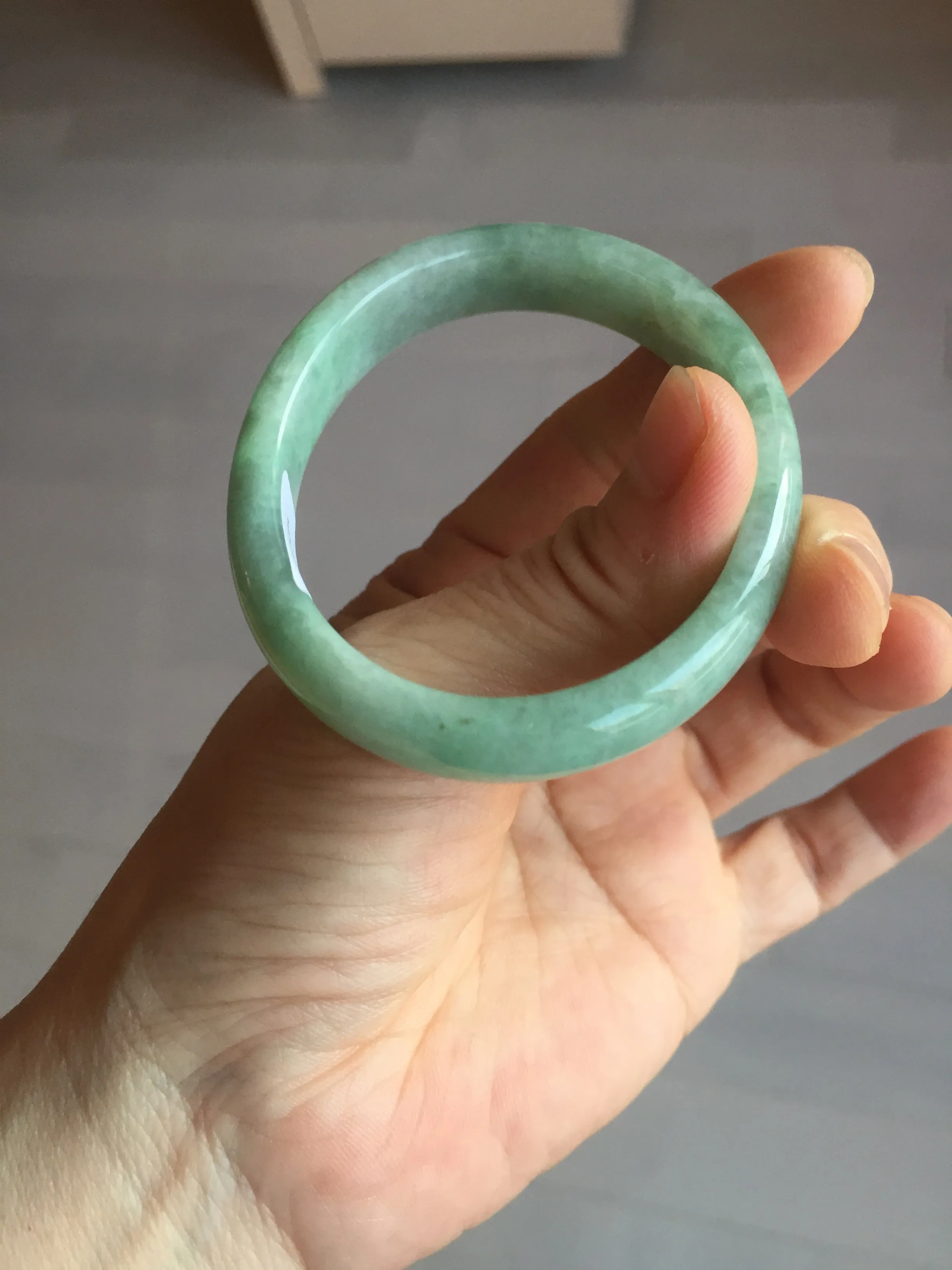 49mm Certified Type A 100% Natural apple green oval Jadeite Jade bangle BL53-326