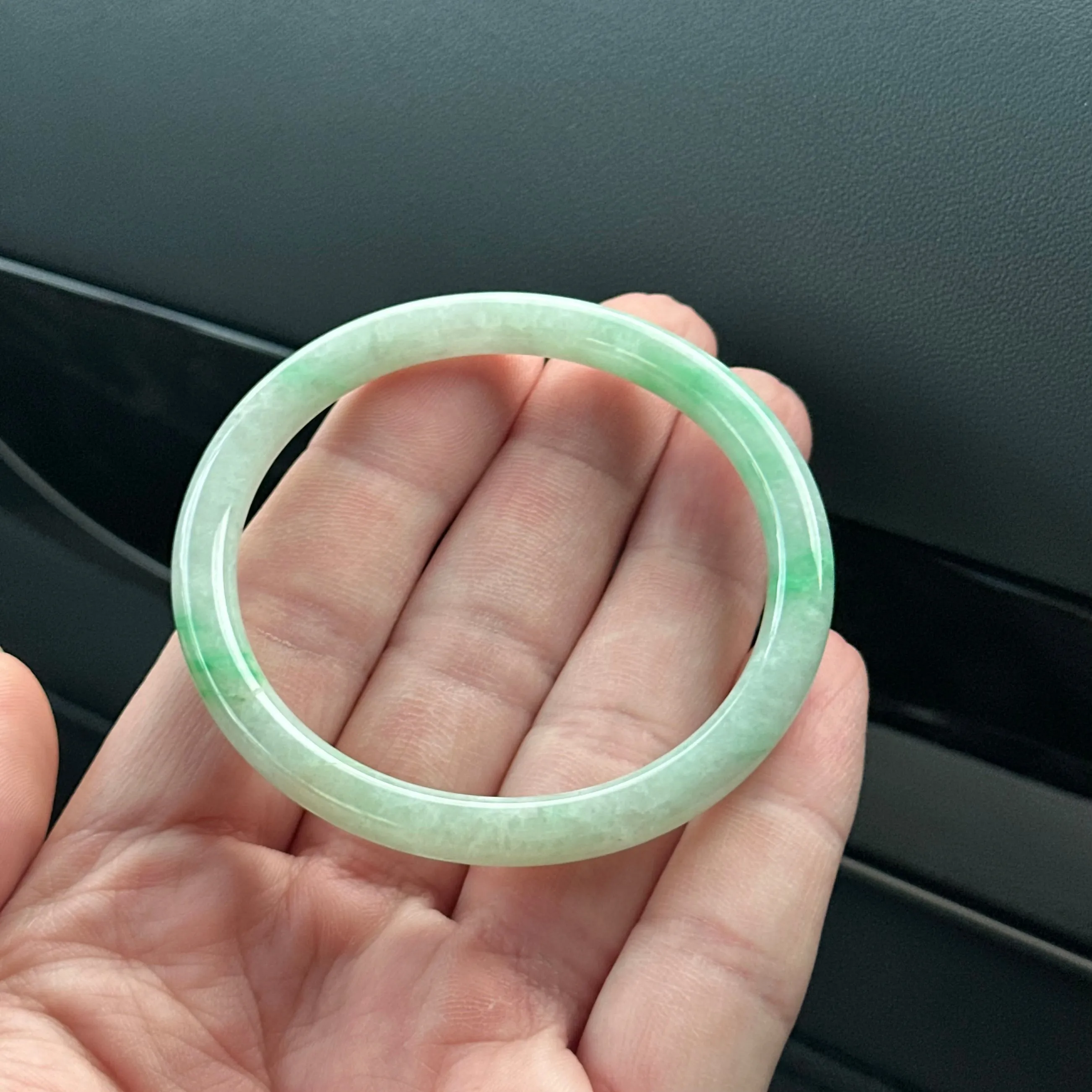 53.0mm Glowmint Slim Cut Oval Rounded Jadeite Bangle