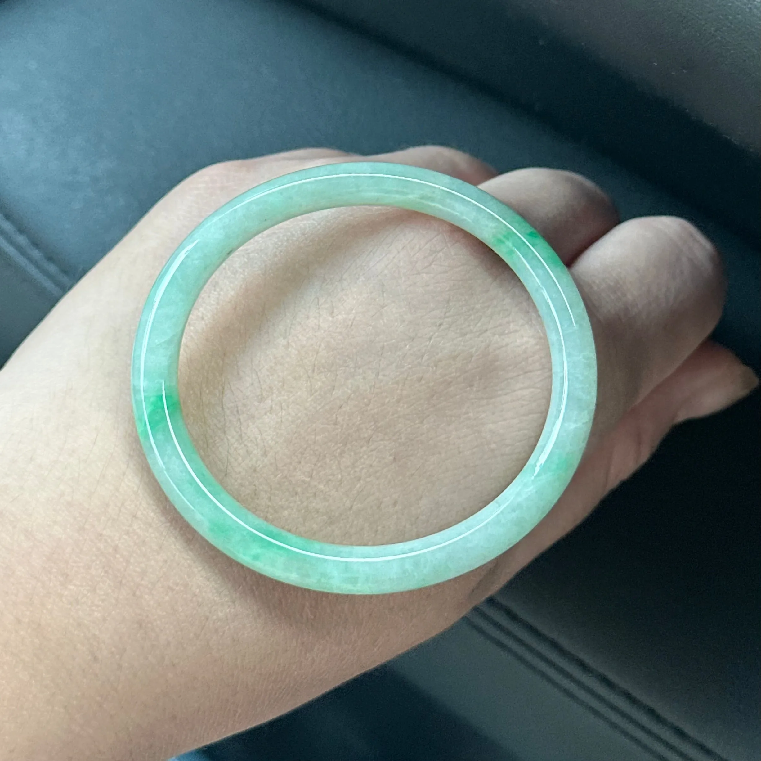 53.0mm Glowmint Slim Cut Oval Rounded Jadeite Bangle