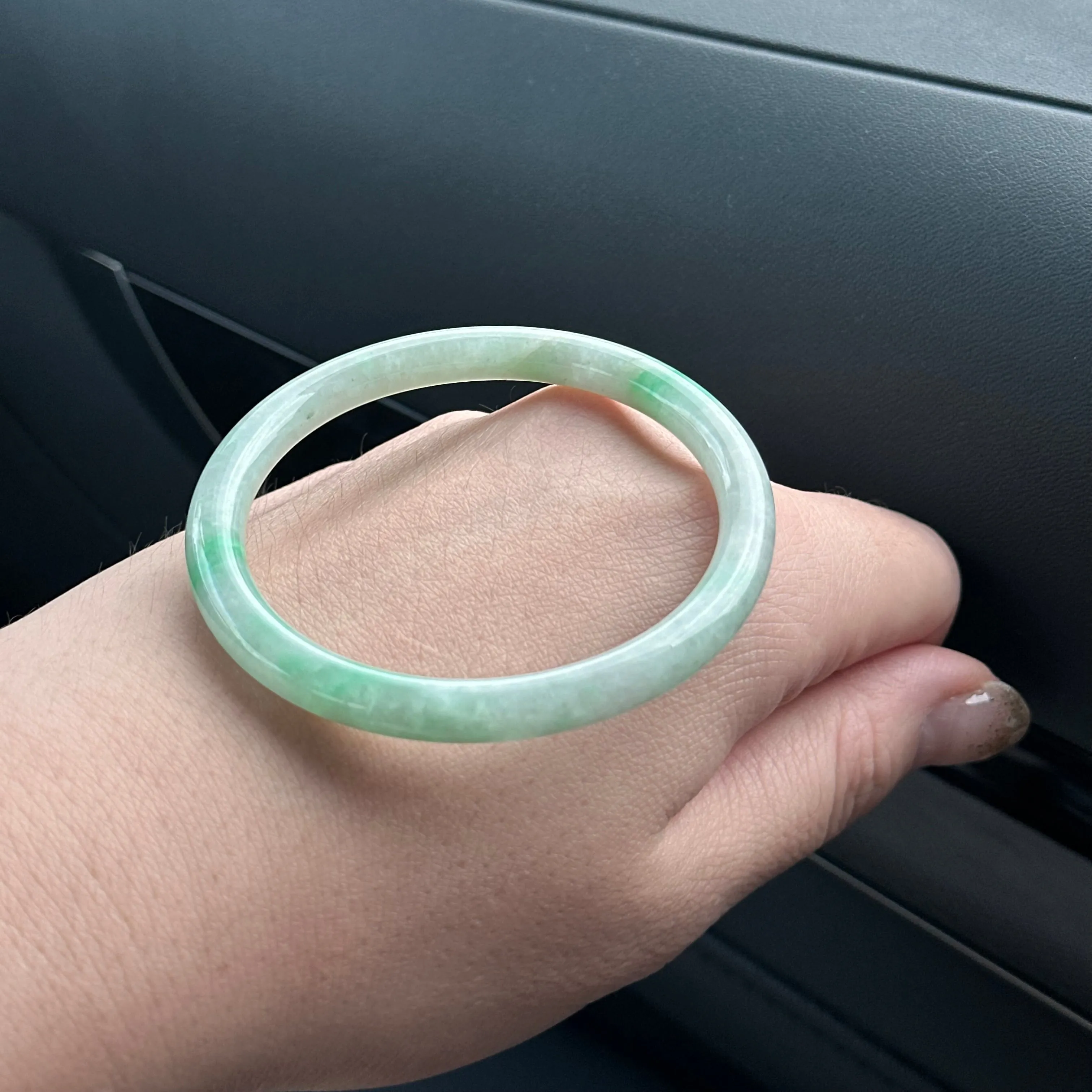 53.0mm Glowmint Slim Cut Oval Rounded Jadeite Bangle