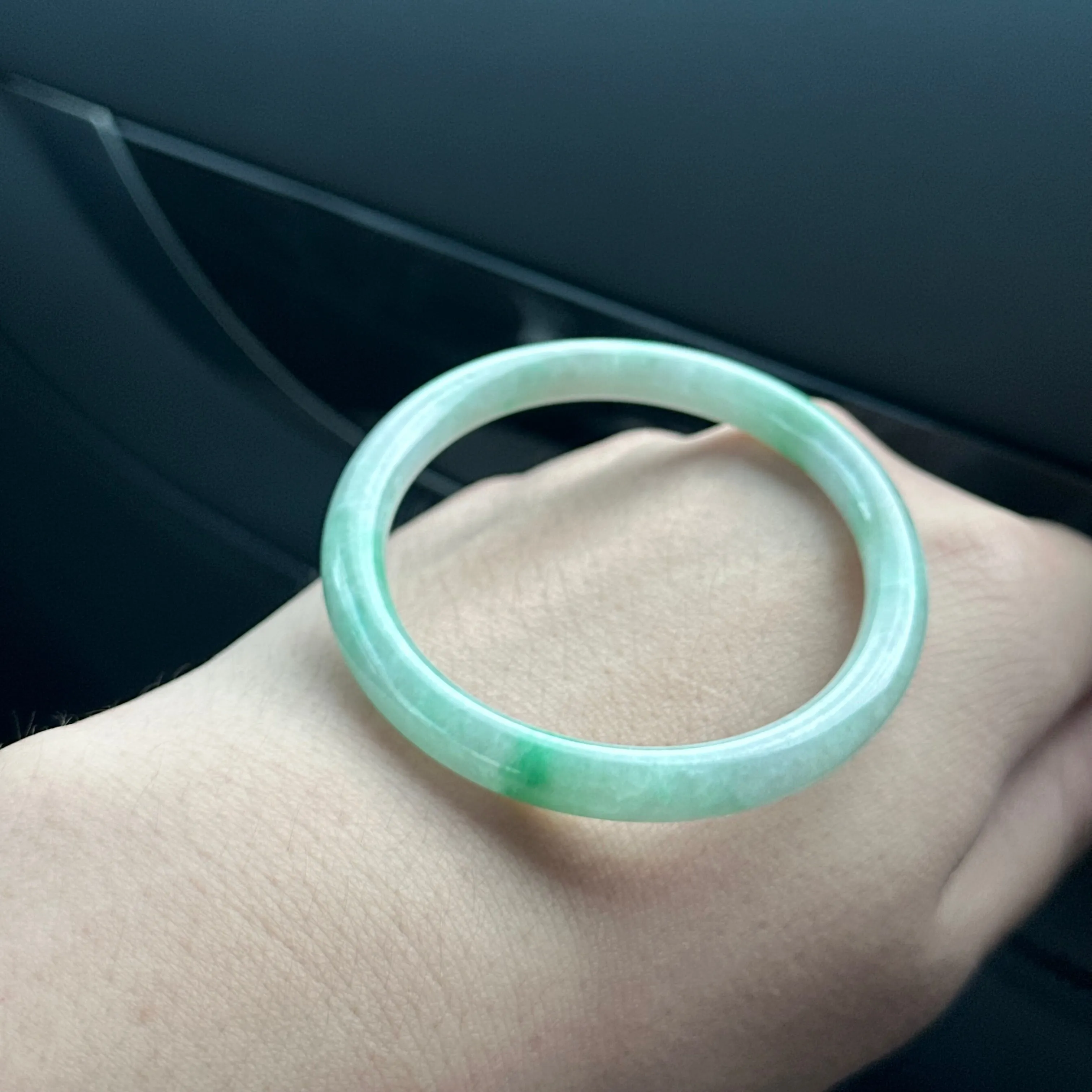 53.0mm Glowmint Slim Cut Oval Rounded Jadeite Bangle