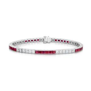 5.46 Carat Ruby and Diamond Line Bracelet