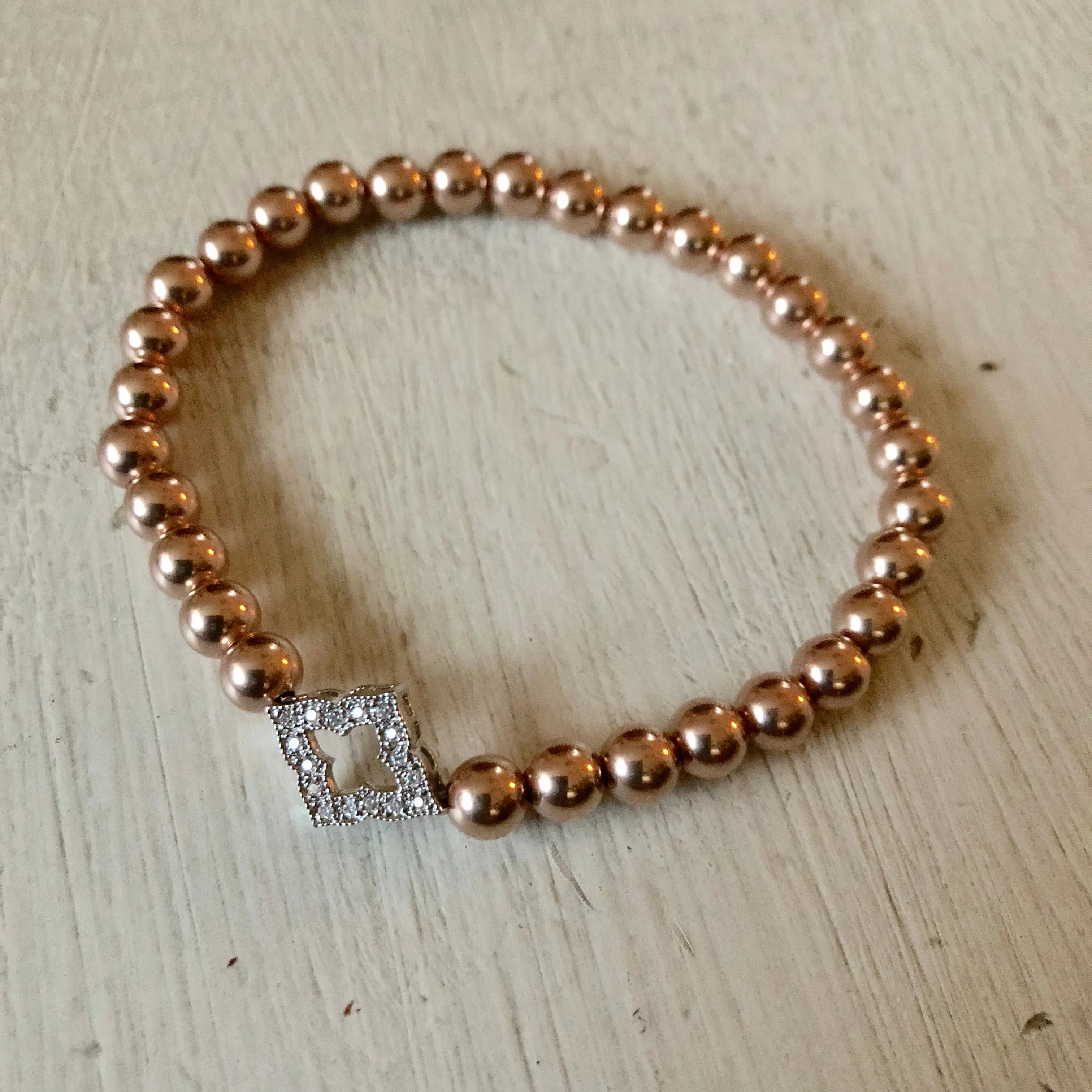5mm Bead Stretch Bracelet with Sterling Silver/Cubic Zirconia Clover Charm
