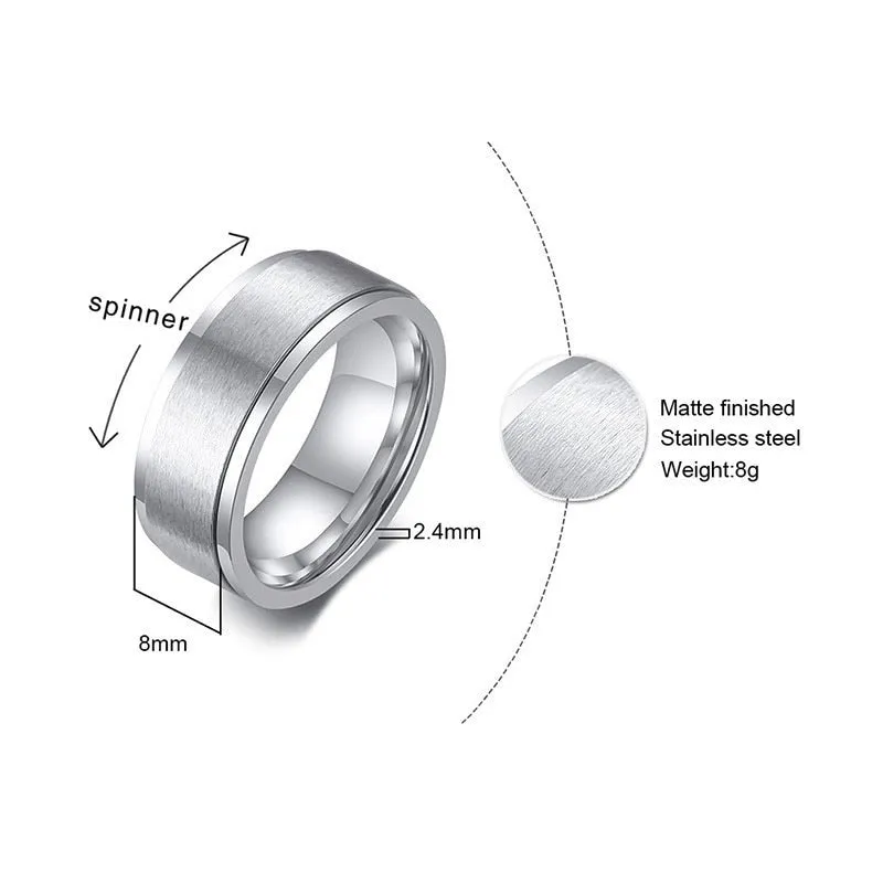 6/8mm Spinner Ring Men Ladies Stress Release Accessory Classic Stainless Steel Wedding Band Casual Sport Jewellery