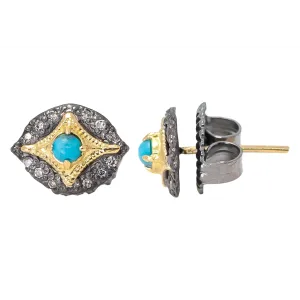 Armenta 18K Yellow Gold and Sterling Turquoise and Diamond Stud Earrings