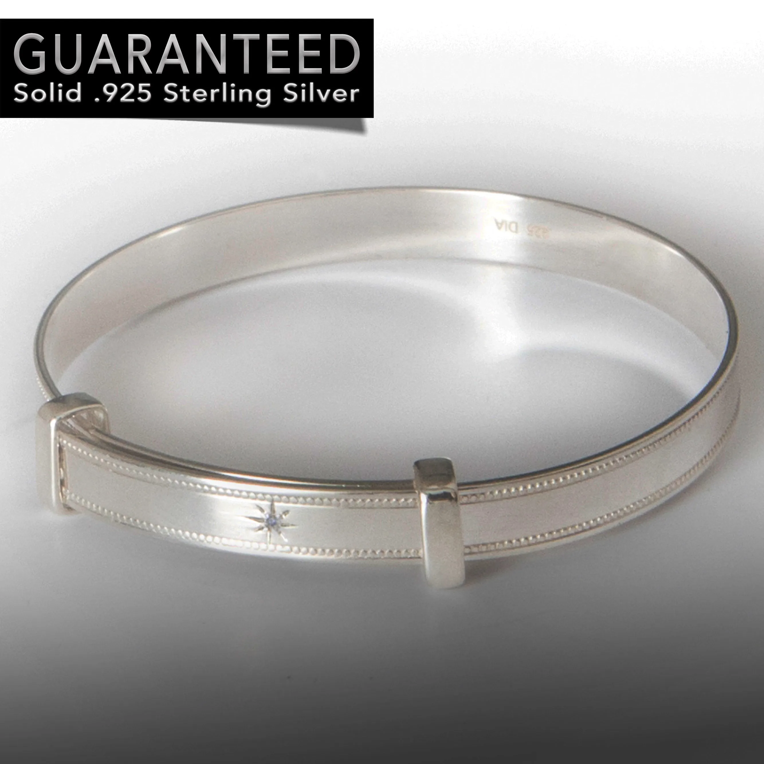 Baby's Bangles with 'Real Diamond' Adjustable - STERLING SILVER