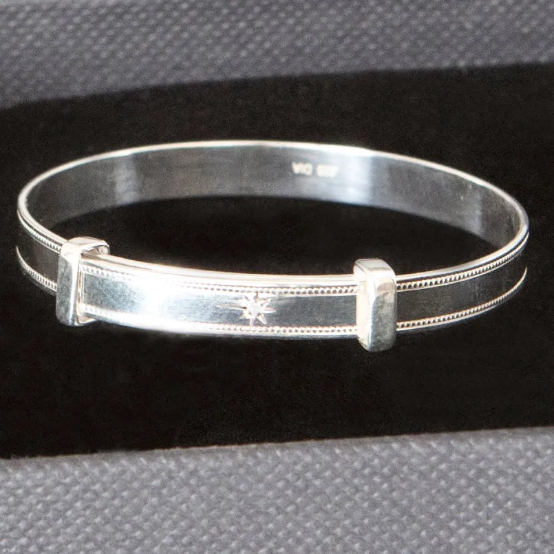 Baby's Bangles with 'Real Diamond' Adjustable - STERLING SILVER