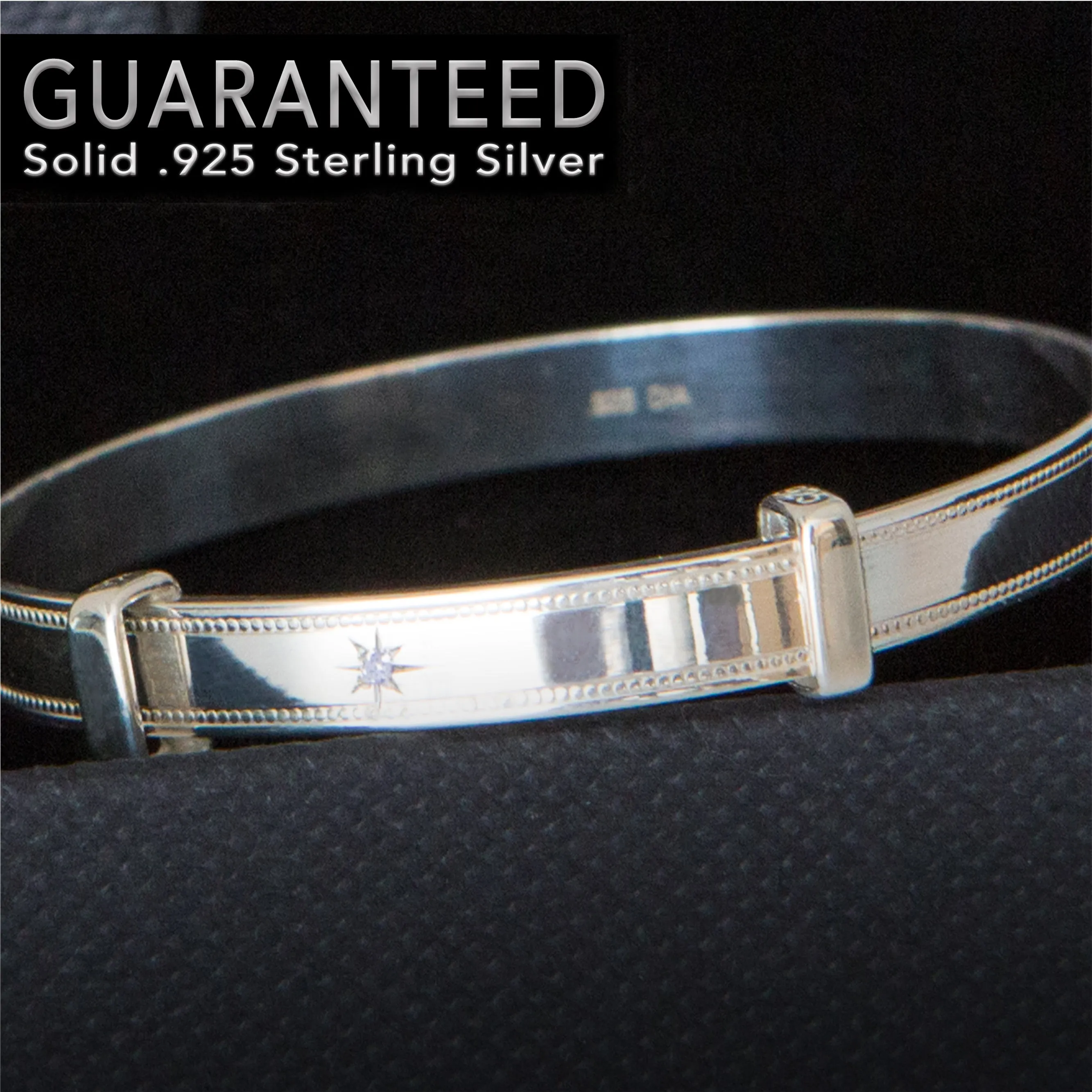 Baby's Bangles with 'Real Diamond' Adjustable - STERLING SILVER