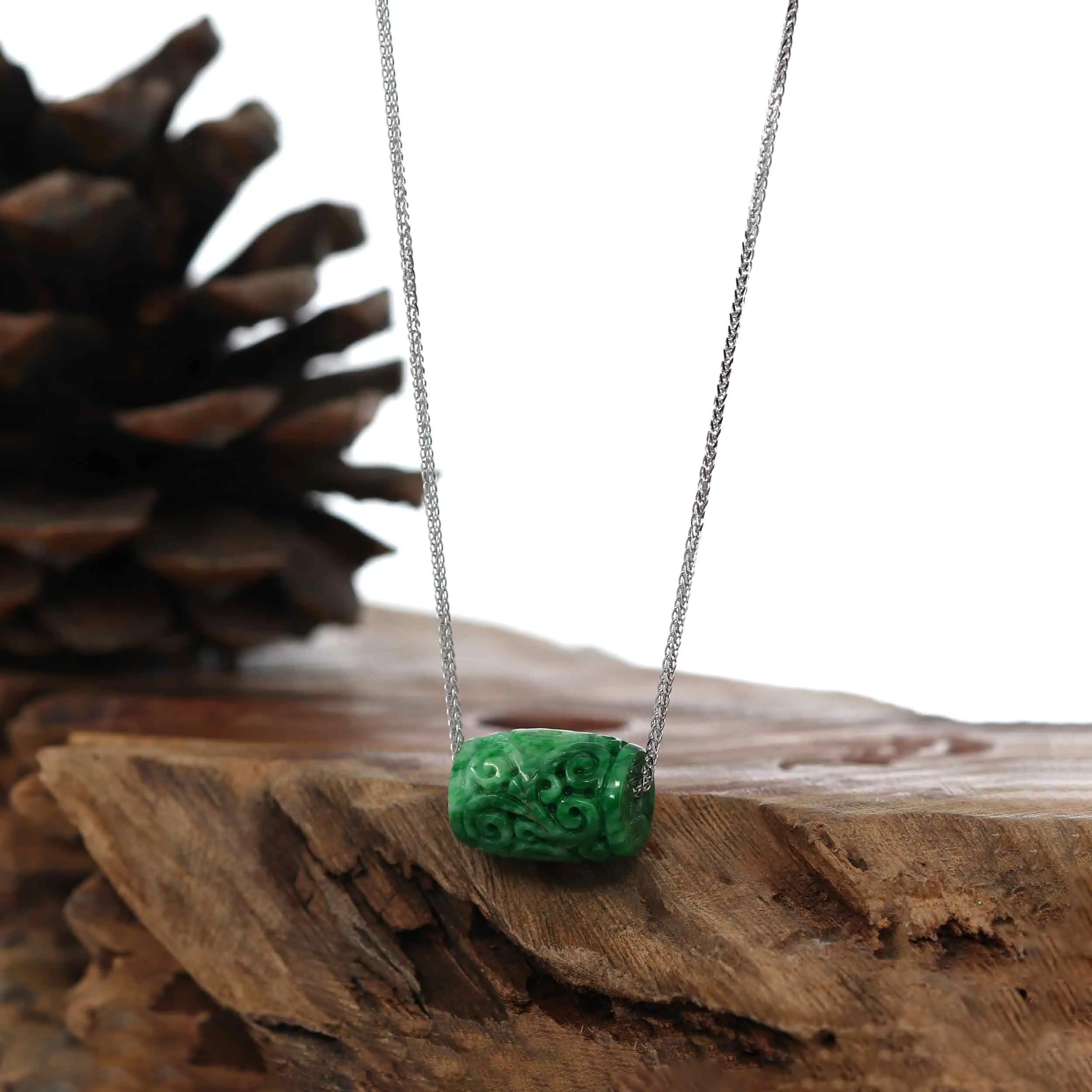 Baikalla™ "Good Luck Button" Necklace Green Jadeite Jade Lucky TongTong Pendant Necklace
