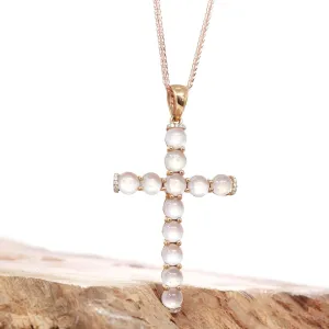 Baikalla™ "Ice Jade Cross" 18k Rose Gold Ice Jadeite Jade Diamond Cross Pendant Necklace
