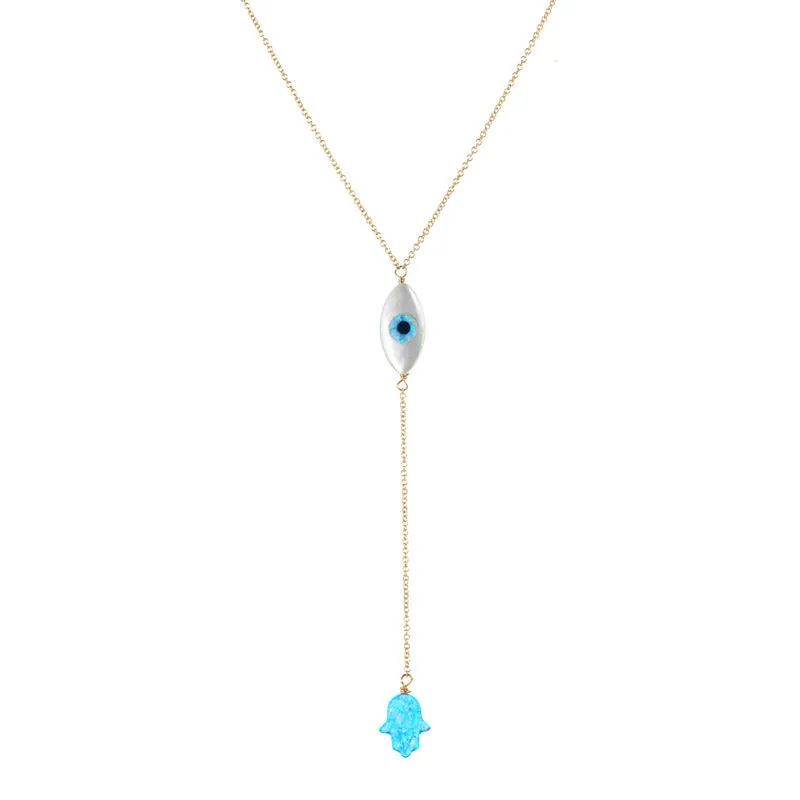 bara boheme | Lariat "EVIL EYE & HAND" Opal Necklace