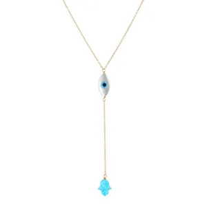 bara boheme | Lariat "EVIL EYE & HAND" Opal Necklace