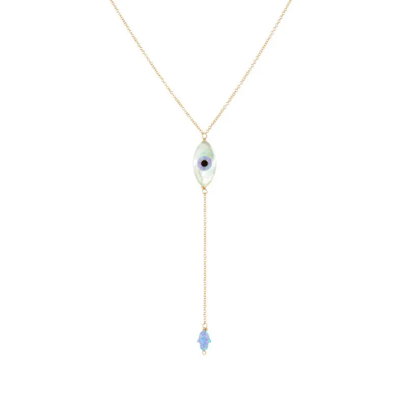 bara boheme | Lariat "OVAL EYE & TINY HAND" Opal Necklace