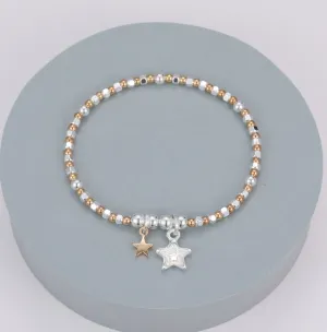 Beaded Bracelet In Multi with Twin Star Charms