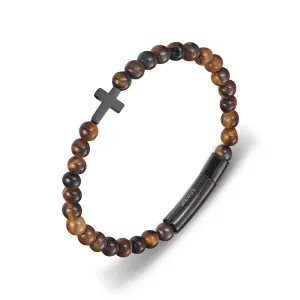 BEADED TIGER EYE CROSS BRACELET
