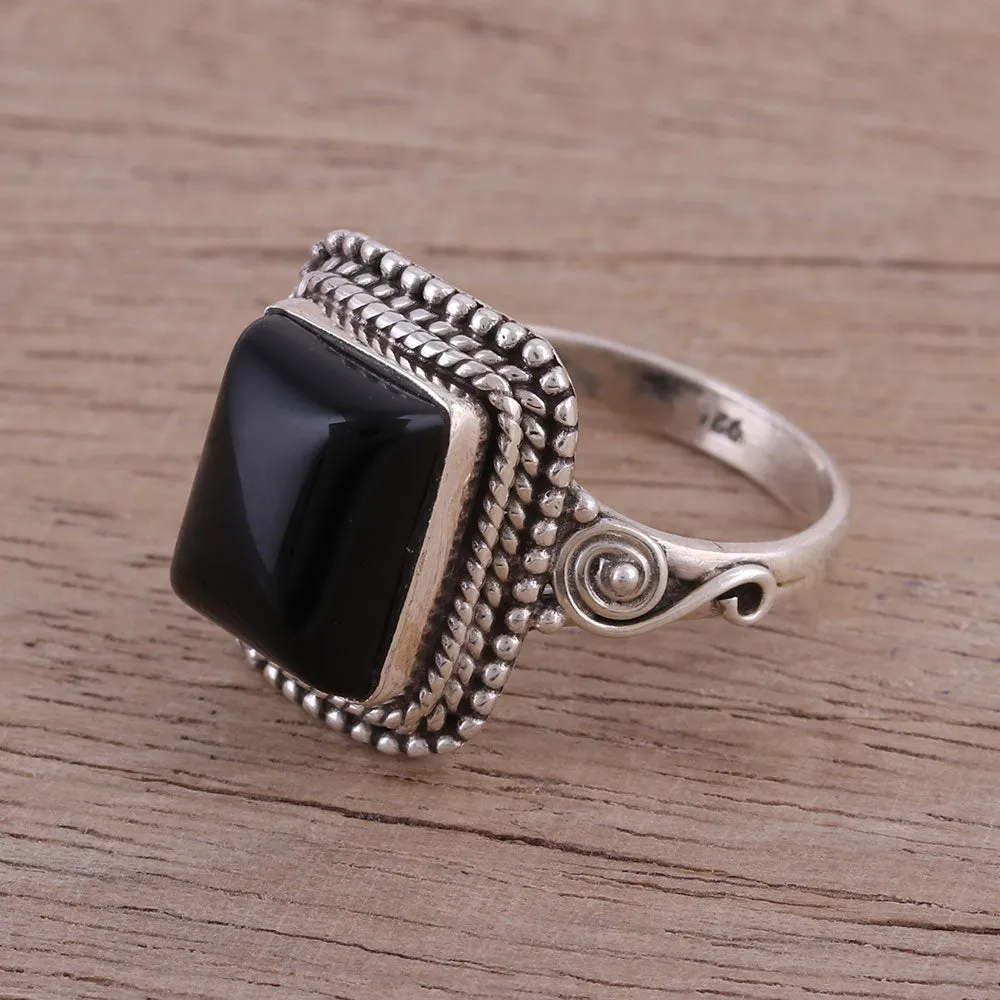 Bezel Set Onyx and Sterling Silver Cocktail Ring - Block Party | NOVICA