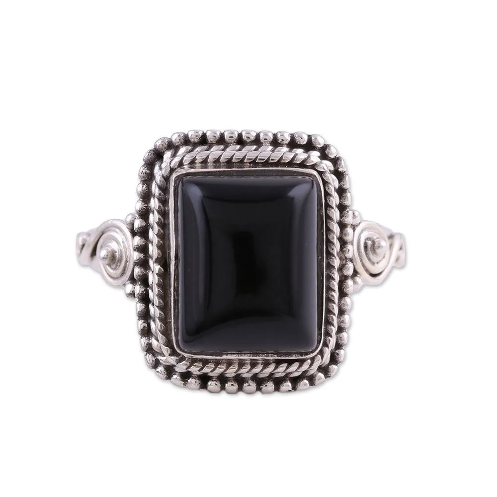 Bezel Set Onyx and Sterling Silver Cocktail Ring - Block Party | NOVICA