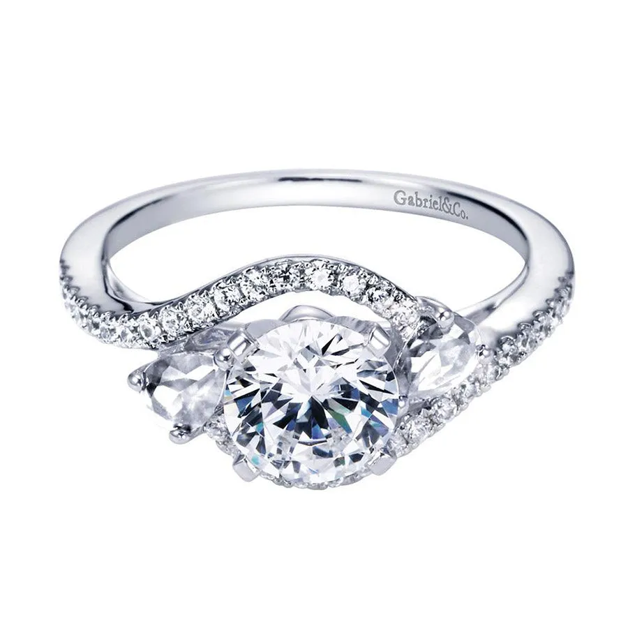 Bypass Floating Halo White Gold Diamond Engagement Ring